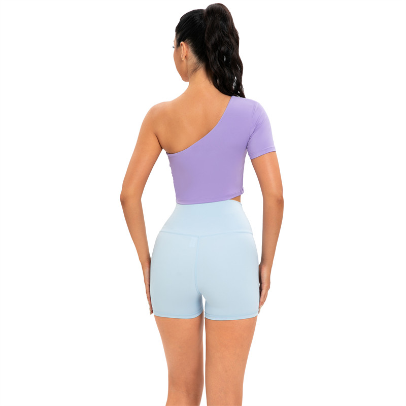 Custom Yoga Clothing Manufacturer | Yoga Shorts Factory | Solid One Shoulder Yoga Bra Supplier - 图片 5