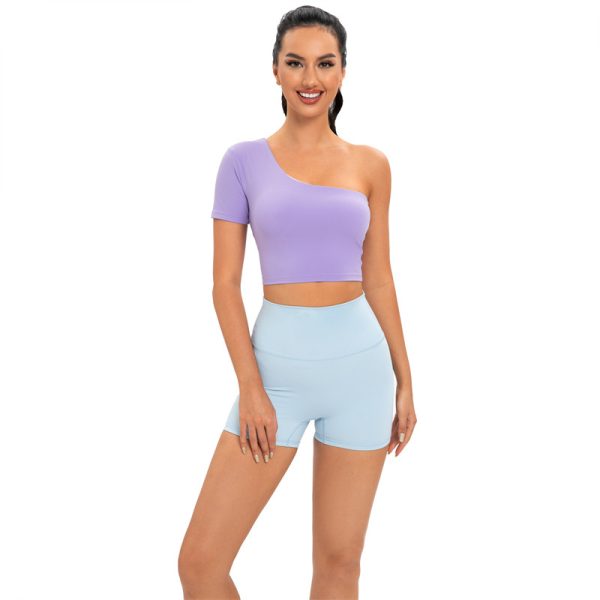 Custom Yoga Clothing Manufacturer | Yoga Shorts Factory | Solid One Shoulder Yoga Bra Supplier - 图片 4