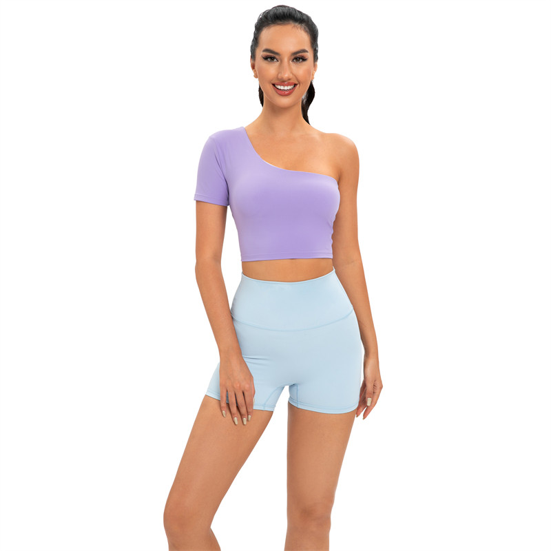 Custom Yoga Clothing Manufacturer | Yoga Shorts Factory | Solid One Shoulder Yoga Bra Supplier - 图片 4