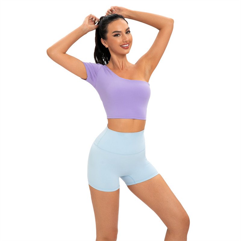 Custom Yoga Clothing Manufacturer | Yoga Shorts Factory | Solid One Shoulder Yoga Bra Supplier - 图片 2