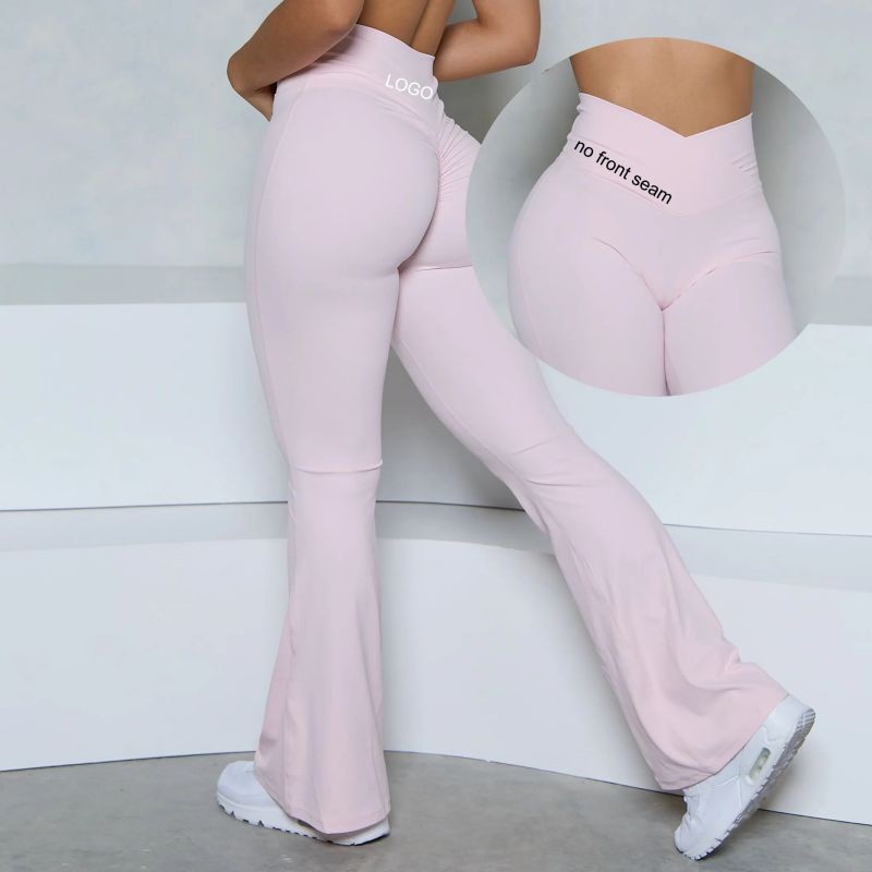 Casual Yoga Pants Factory | V Cut Cross Flared Yoga Pants Manufacturer | Women Butt Lifting Leggings Factory - 图片 3