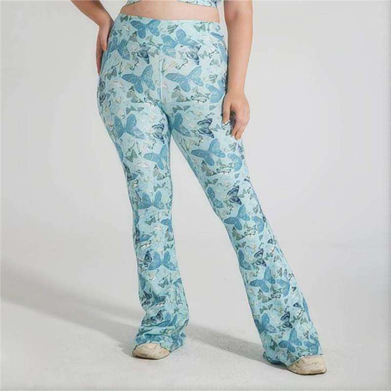 Plus Size Printing Flared Leggings Manufacturer | High Waisted ecyclable Polyester Plus Size Butterfly Yoga Pants factory - 图片 4
