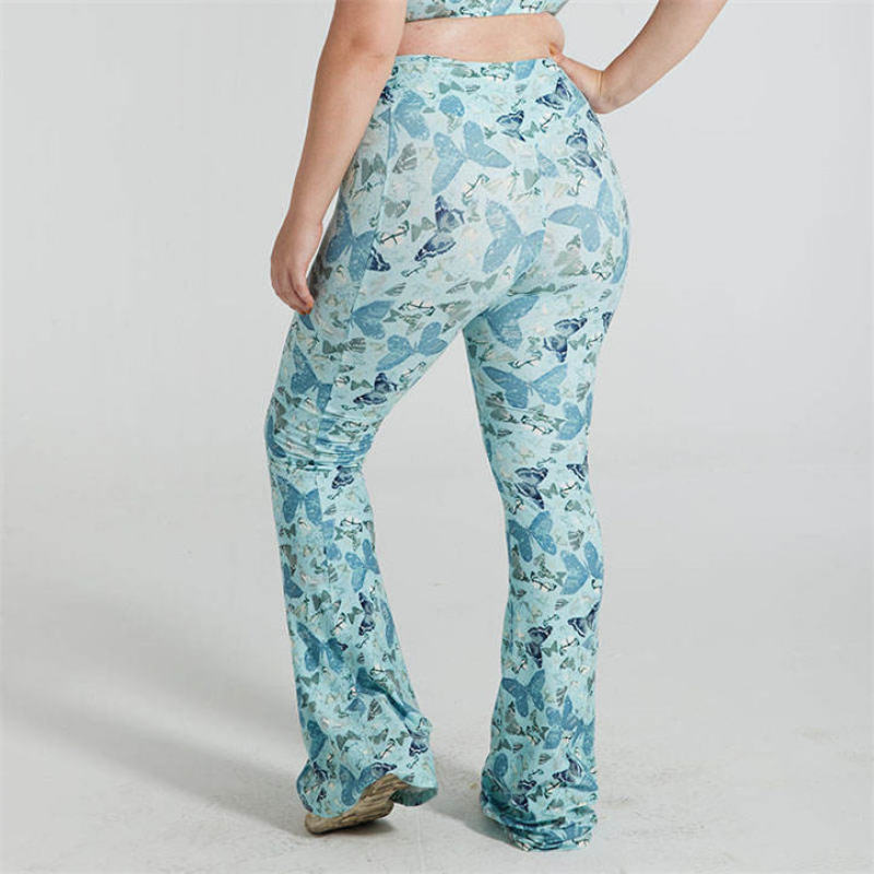 Plus Size Printing Flared Leggings Manufacturer | High Waisted ecyclable Polyester Plus Size Butterfly Yoga Pants factory - 图片 3