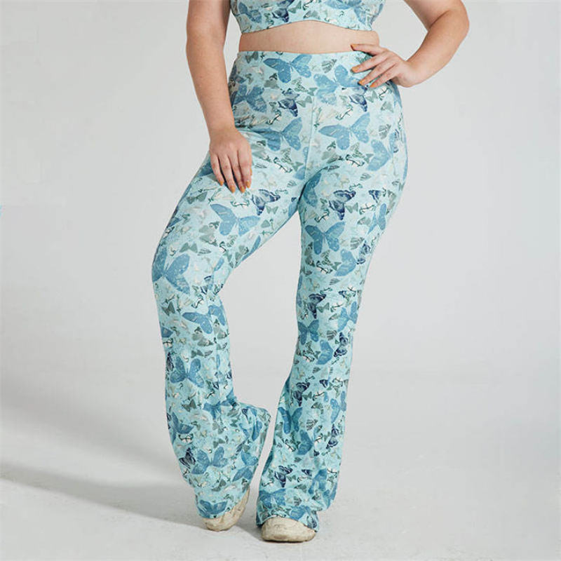 Plus Size Printing Flared Leggings Manufacturer | High Waisted ecyclable Polyester Plus Size Butterfly Yoga Pants factory - 图片 2