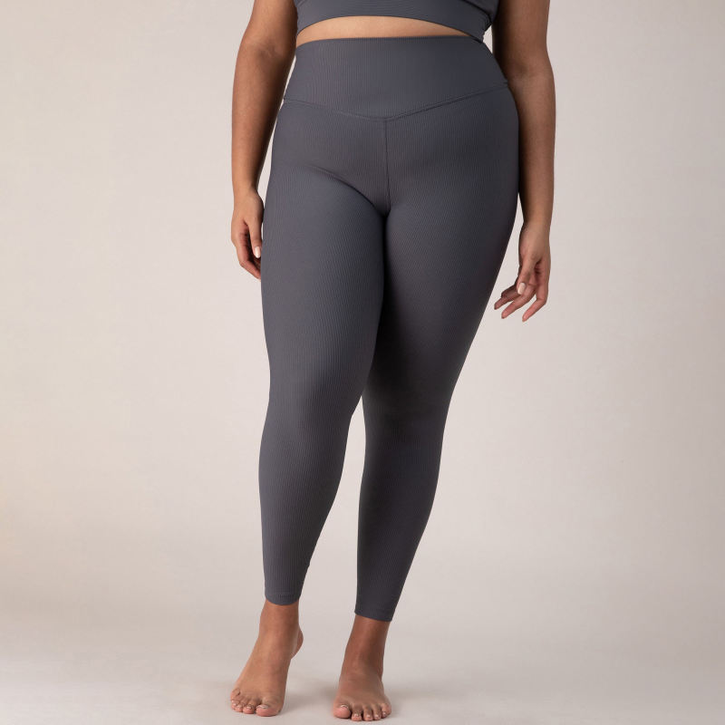 Ribbed High Waisted Plus Size Leggings Manufacturer | Custom 7/8 Length Nylon Workouts Yoga Pants factory - 图片 2