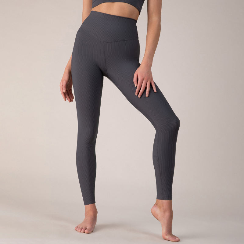 Ribbed High Waisted Plus Size Leggings Manufacturer | Custom 7/8 Length Nylon Workouts Yoga Pants factory - 图片 3