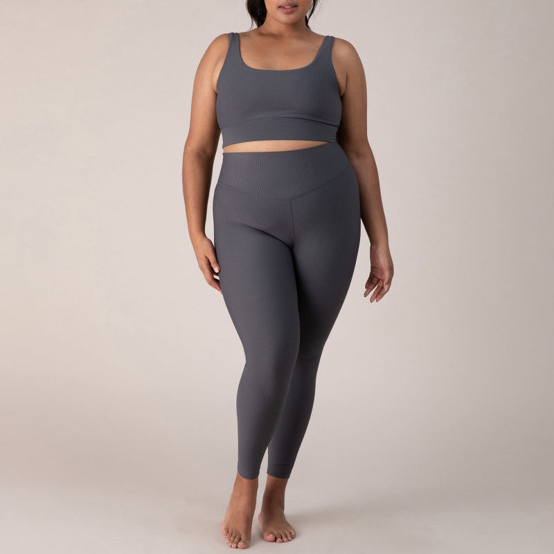 Ribbed High Waisted Plus Size Leggings Manufacturer | Custom 7/8 Length Nylon Workouts Yoga Pants factory - 图片 5