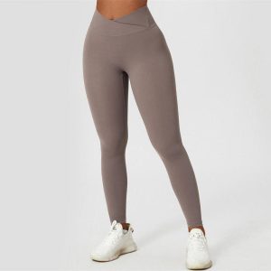 V Cross Waist Crossover Yoga Leggings Manufacturer | Custom Activewear Sports Buttery Soft Tummy Control Leggings Yoga Pants factory