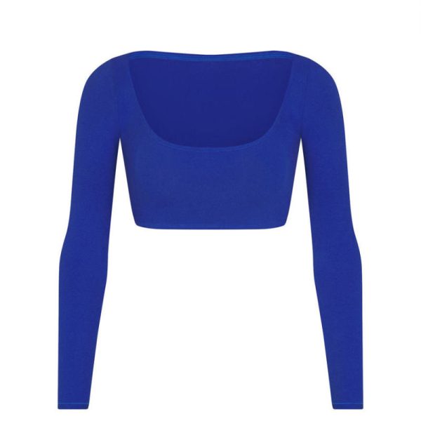 two piece ribbed Yoga women sets Manufacturer | flared pants wide scoop neck long sleeve crop top Factory Supplier - 图片 2