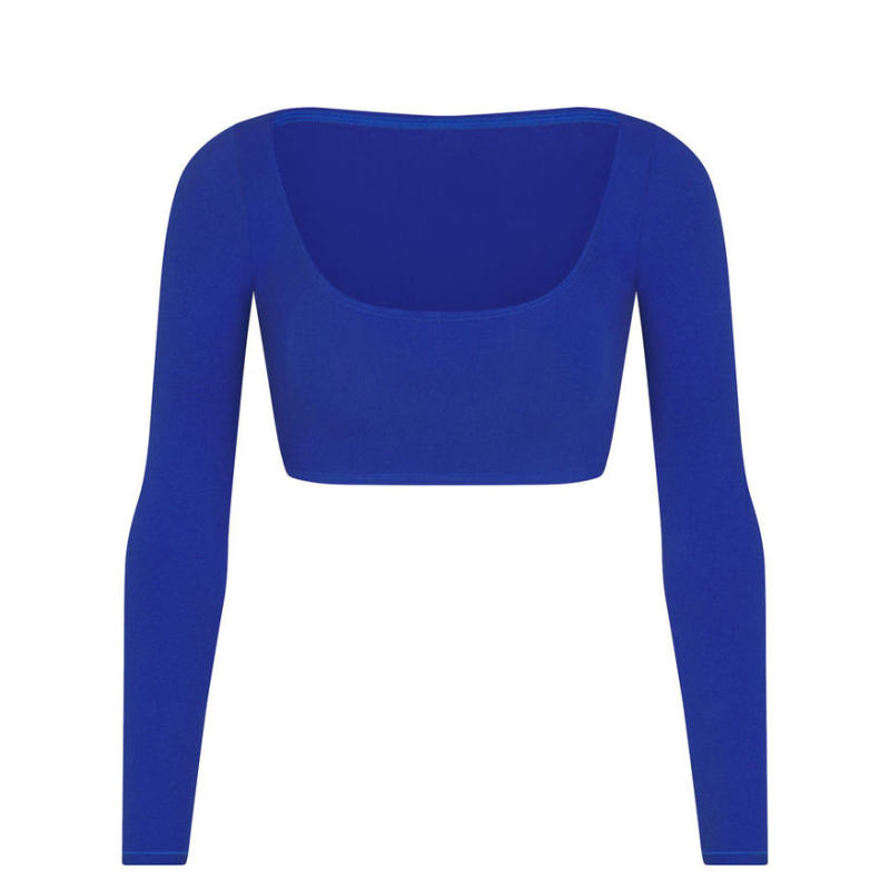 two piece ribbed Yoga women sets Manufacturer | flared pants wide scoop neck long sleeve crop top Factory Supplier - 图片 2