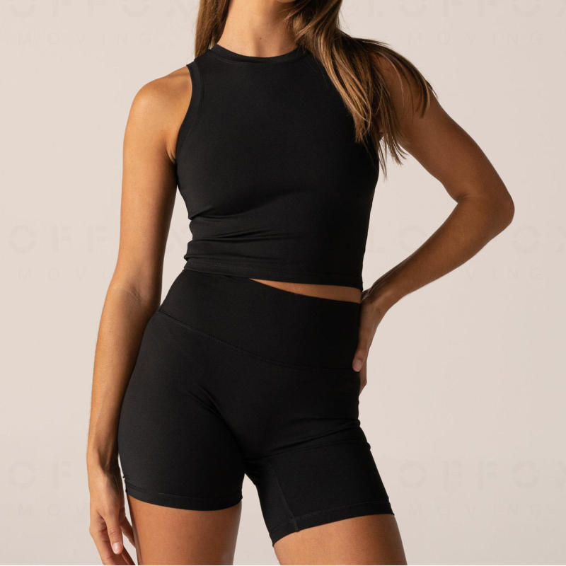 tank top shirts and bike shorts set Manufacturer | gym fitness set sportswear 2 piece workout sets Factory Supplier - 图片 2