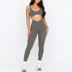 Spandex Active Wear Set Manufacturer | 2 Piece Cross Waist Leggings Gym Sets Buttery Soft Factory Supplier