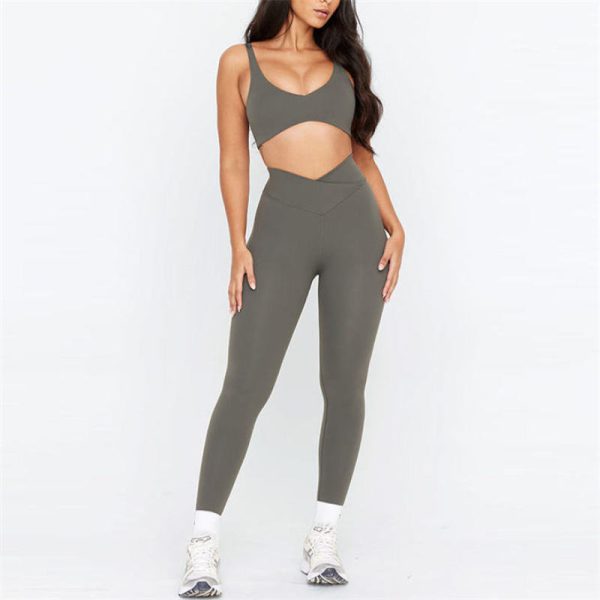 Spandex Active Wear Set Manufacturer | 2 Piece Cross Waist Leggings Gym Sets Buttery Soft Factory Supplier
