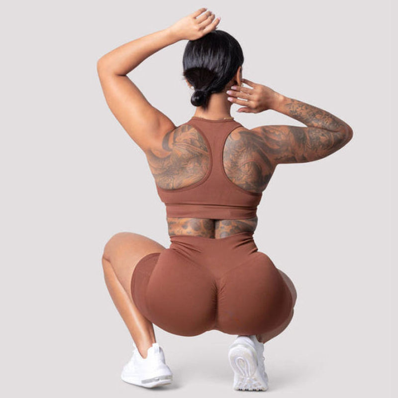 Racerback Sports Bra Exercise Shorts Set Manufacturer | 2 Piece Racerback Sports Bra Exercise Shorts Set Factory - 图片 5