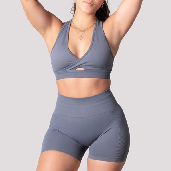 Racerback Sports Bra Exercise Shorts Set Manufacturer | 2 Piece Racerback Sports Bra Exercise Shorts Set Factory - 图片 4