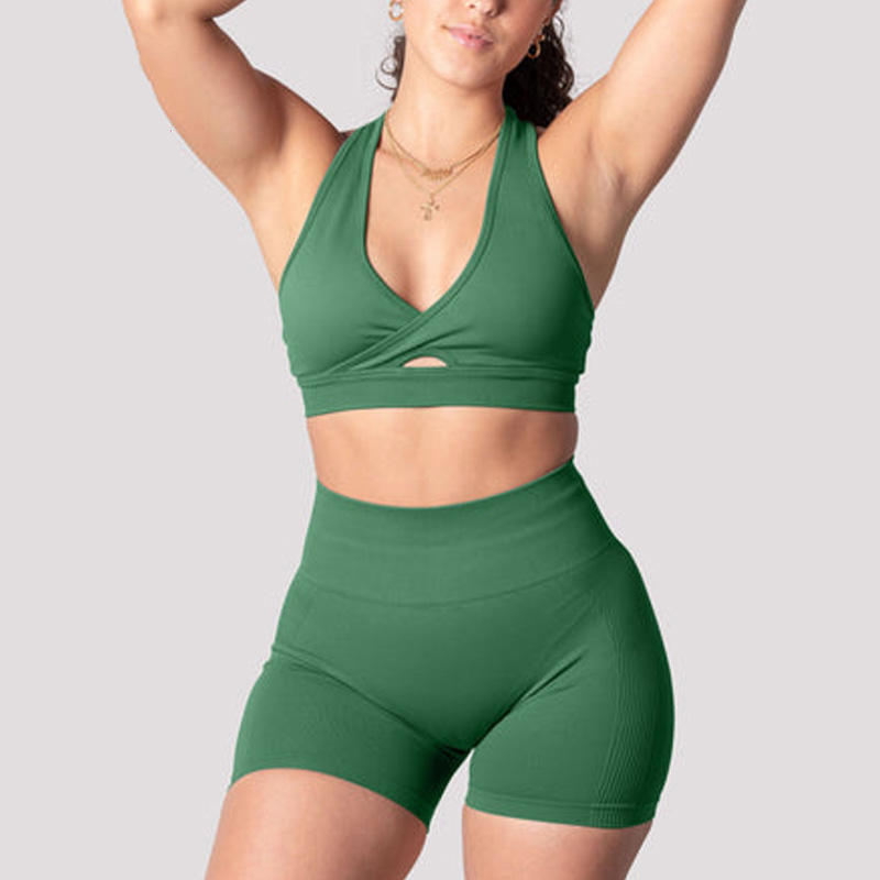 Racerback Sports Bra Exercise Shorts Set Manufacturer | 2 Piece Racerback Sports Bra Exercise Shorts Set Factory - 图片 2