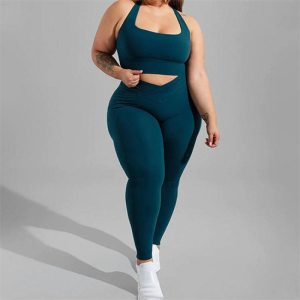 Plus Size Workout Clothing Sets Manufacturer | Breathable Yoga Wear 5Xl 2 Pieces Bra V Shape Legging Set Factory