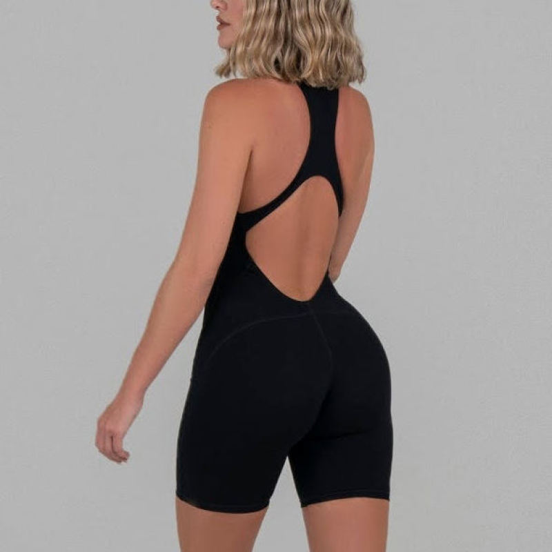 Workout Black Romper Zipper Jumpsuit Manufacturer | Sleeveless Fitness One Piece Exercise Jumpsuits Factory - 图片 2