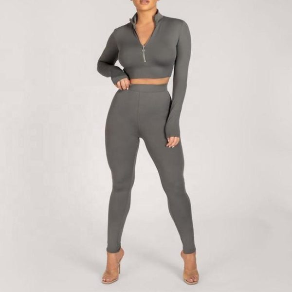 Custom athletic 1/4 zipper crop top Manufacturer | Custom high rise yoga leggings 2pc yoga set - 图片 5