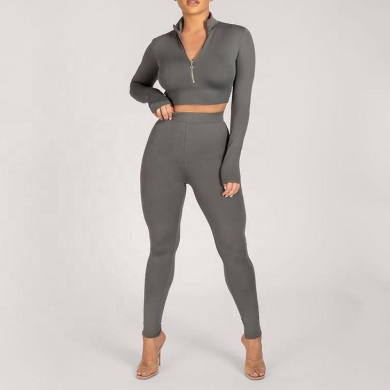Custom athletic 1/4 zipper crop top Manufacturer | Custom high rise yoga leggings 2pc yoga set - 图片 5
