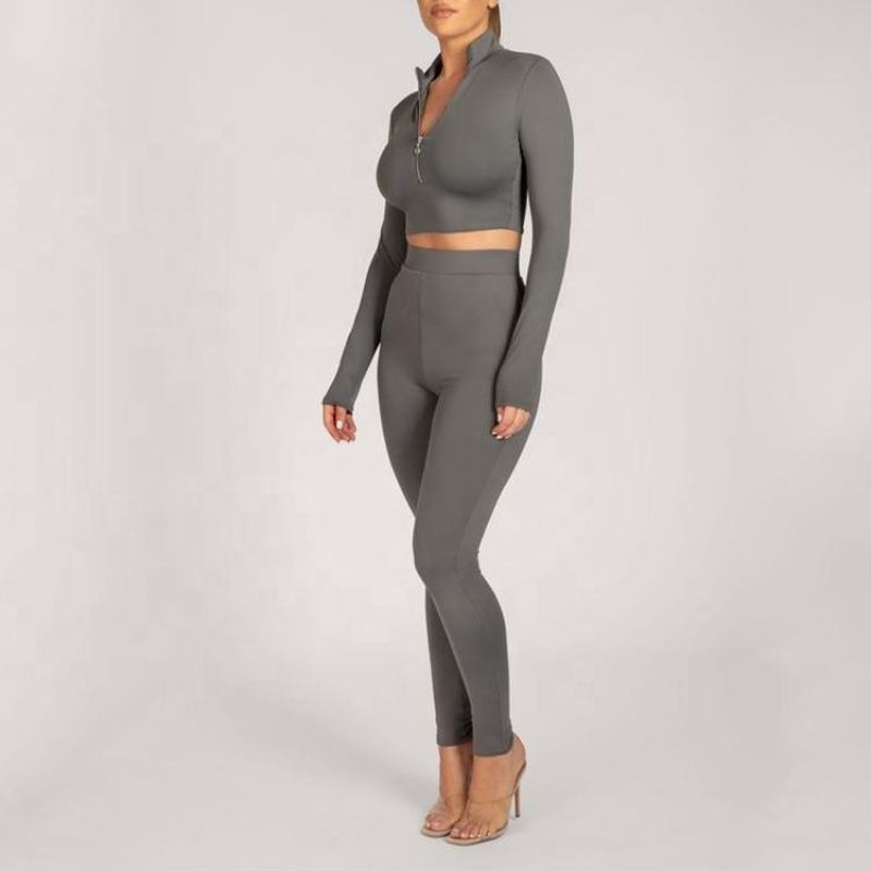 Custom athletic 1/4 zipper crop top Manufacturer | Custom high rise yoga leggings 2pc yoga set - 图片 3
