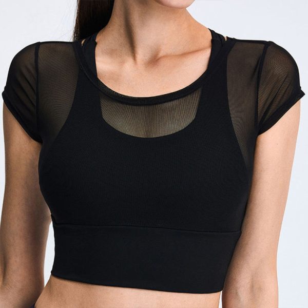 Short-Sleeved Shirts Mesh Sports Bra Manufacturer | Running Breathable Yoga Sports Bras supplier - 图片 4