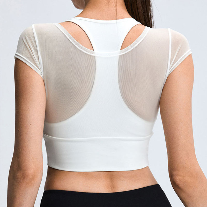 Short-Sleeved Shirts Mesh Sports Bra Manufacturer | Running Breathable Yoga Sports Bras supplier - 图片 5