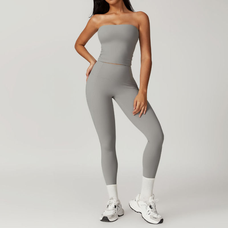 Custom U Neck Crop Tank Top Sets Manufacturer | Custom Leggings Pants Lounge Yoga Sets suppliers - 图片 4