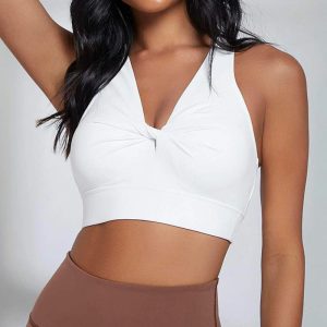 Custom V-neck Twist Front Sports Bra Manufacturer | Gym Racerback Crop Sports Bra supplier