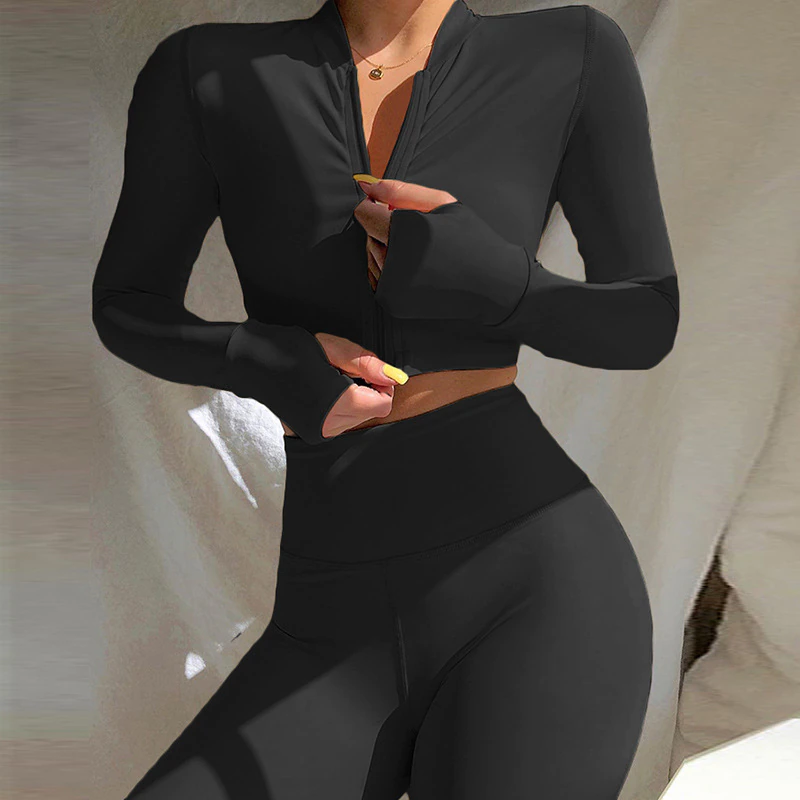 Nylon Zipper Tops jackets Clothing Manufacturer | Yoga Suit 2 Pieces Womens suppliers - 图片 5
