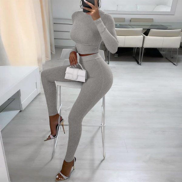 Long Sleeves Casual Yoga Set Manufacturer | High Waist Leggings Fitness Clothing Running suppliers - 图片 3