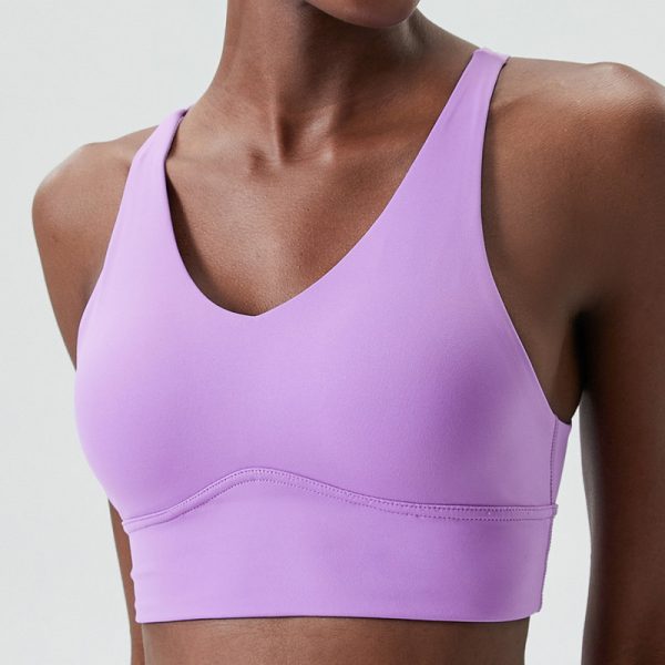 V Neck Cross Strap Women Gym Bra Top supplier | Custom Workout Running Sports Bra Vendor - 图片 4