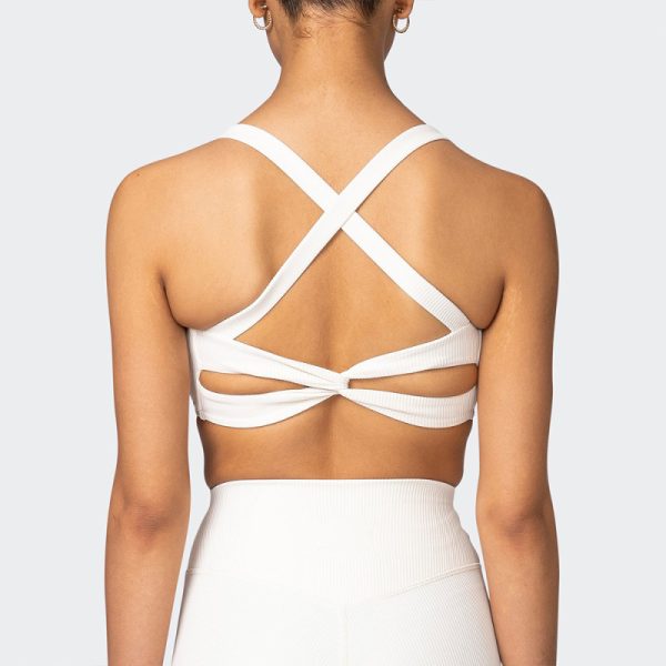 Compression Ribbed Sports Bra supplier | Custom Cross Back Ladies Nylon Spandex Sports Bra Vendor - 图片 5