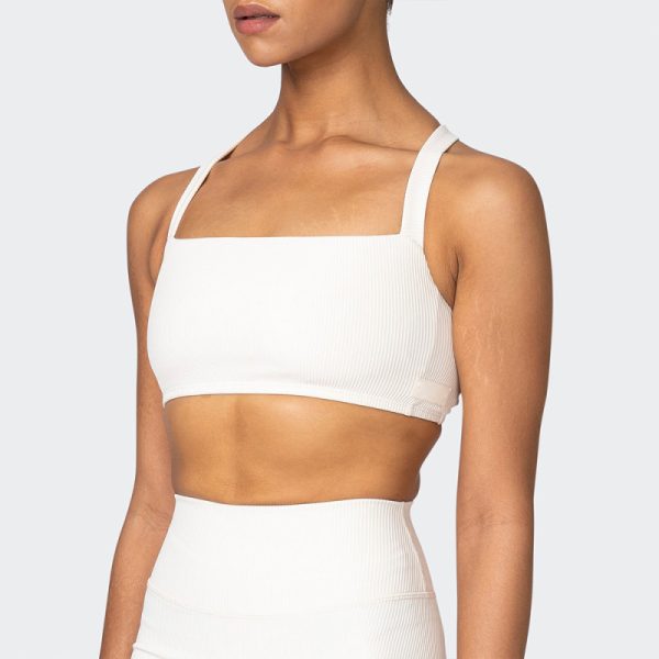 Compression Ribbed Sports Bra supplier | Custom Cross Back Ladies Nylon Spandex Sports Bra Vendor - 图片 2