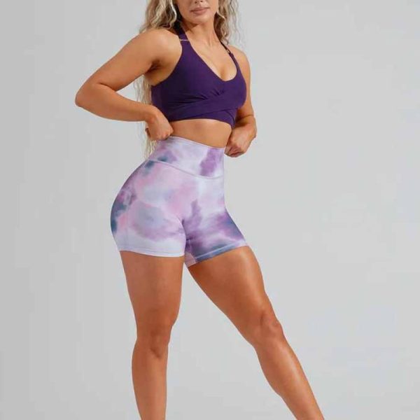 Custom High Waist Tie-dye Gym Shorts Manufacturer | Women Women Running Sport Shorts Supplier - 图片 5