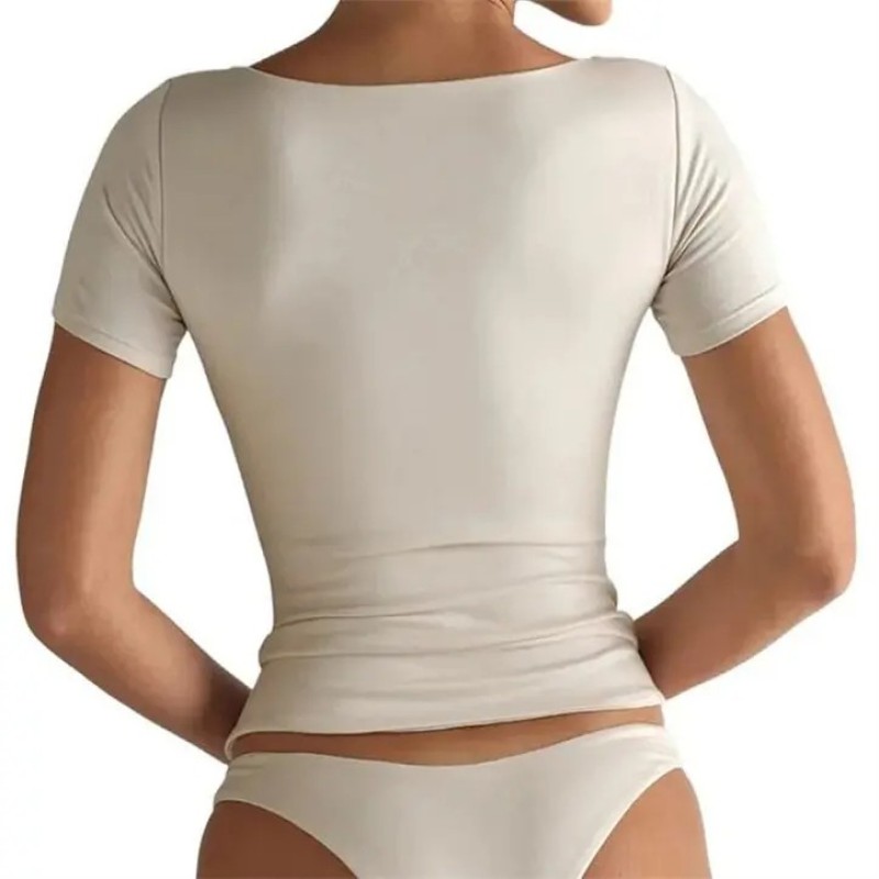 Custom Tee Manufacturer | Lightweight Slim Fit Workout Shirts Factory | Short Sleeve Square Neck - 图片 4