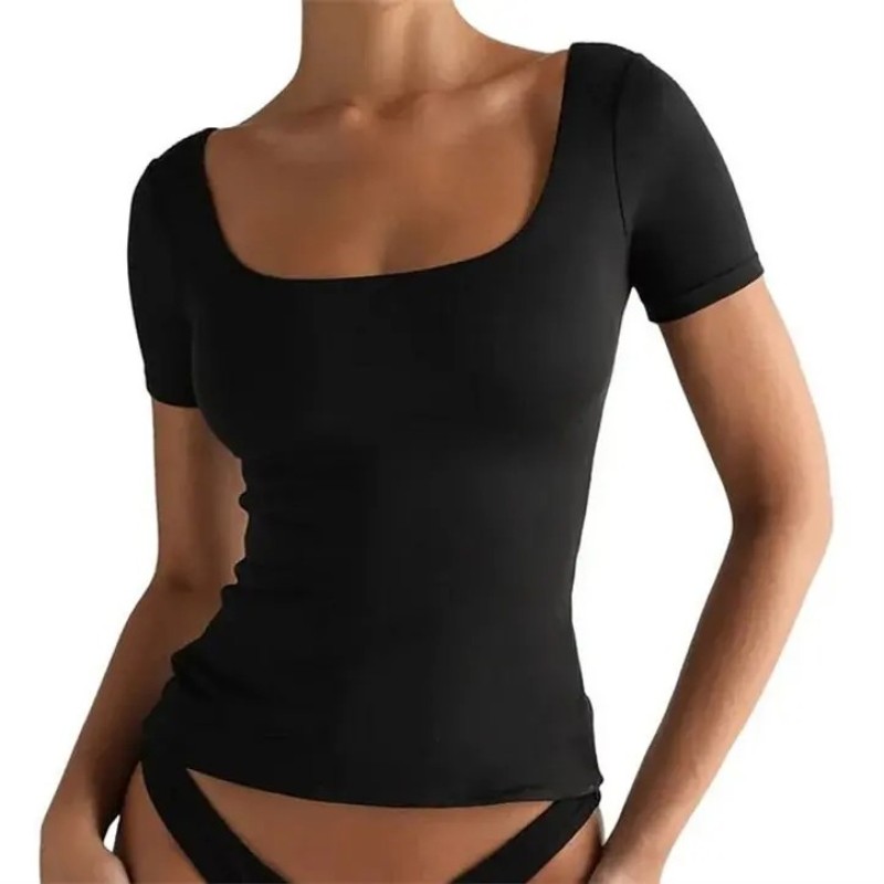 Custom Tee Manufacturer | Lightweight Slim Fit Workout Shirts Factory | Short Sleeve Square Neck - 图片 3