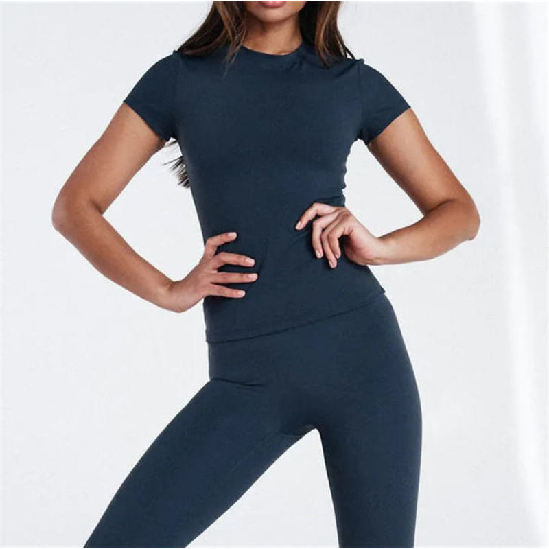 Compression Quick Dry Yoga Gym Tops Manufacturer | Women Workout Solid Short Sleeve Athletic Supplier - 图片 3