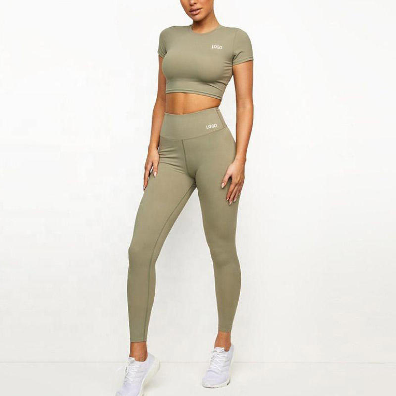 Yoga Gym Sport Shirts Manufacturer | Workout Short Sleeve Solid Color Crop Top Supplier - 图片 3