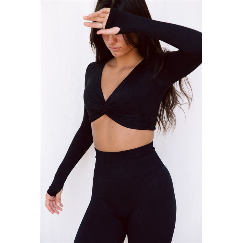 Athletic Twist Front Workout Shirts Manufacturer | Slim Fitted Long Sleeve Crop Gym Shirts Supplier - 图片 3