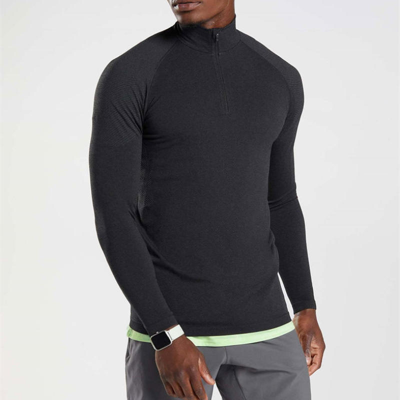 Custom Long Sleeve Men Compression Shirts Manufacturers 丨 Half Zip Turtle Neck Athletic T-Shirt factory - 图片 3
