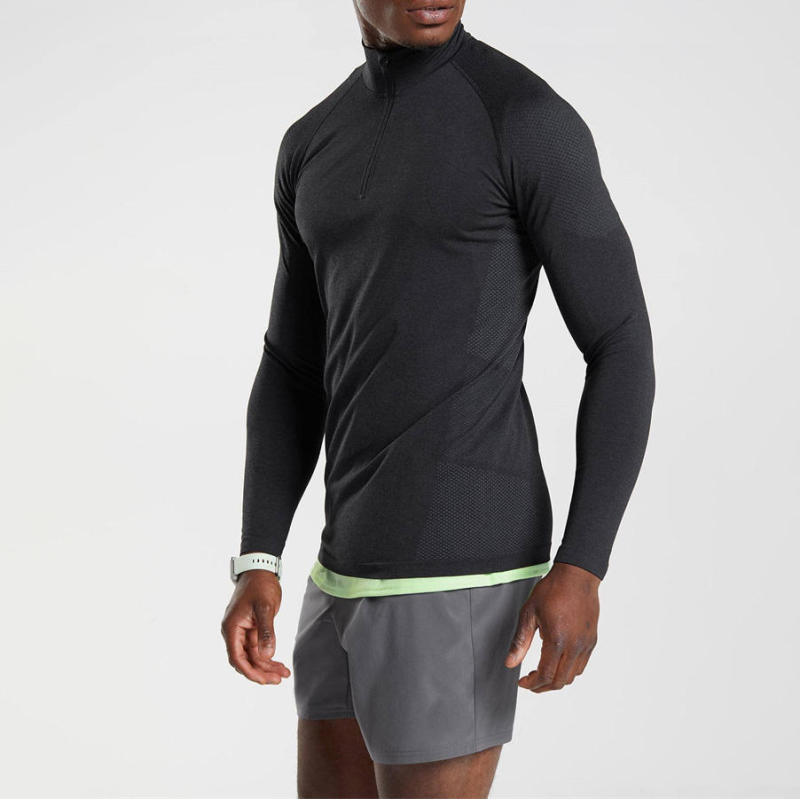 Custom Long Sleeve Men Compression Shirts Manufacturers 丨 Half Zip Turtle Neck Athletic T-Shirt factory - 图片 4
