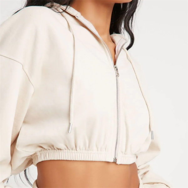 Elasticated Hem Zip Up Crop Hoodies Manufacturer | Custom Soft Fleece Custom Drawstring Y2k Drawstring Hoodies factory - 图片 2