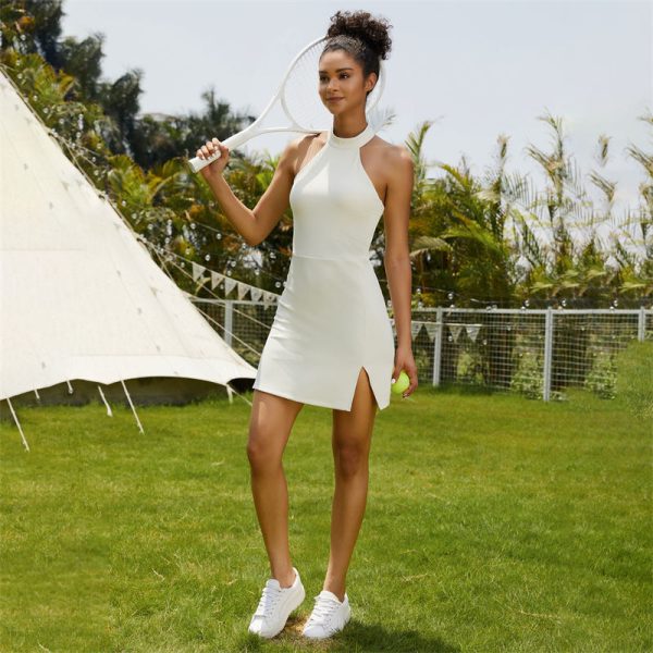 Womens 2 in 1 Activity Halter Neck Backless Manufacturer | Women's Sports Tennis Dress with Shorts Sets - 图片 5