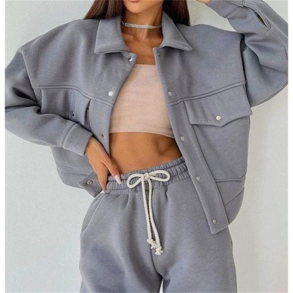 2 piece oversize tracksuit Supplier | Custom custom logo comfy blank sweatsuit set women Supplier - 图片 5