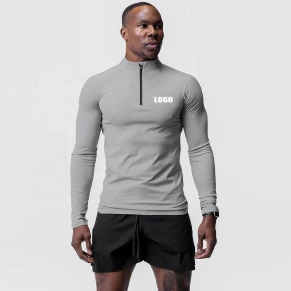 Fitness Long Sleeve Zip Up Men Sports T-Shirt Manufacturers | Custom Plain Quick Dry gym Running T-Shirts Manufacturer - 图片 5