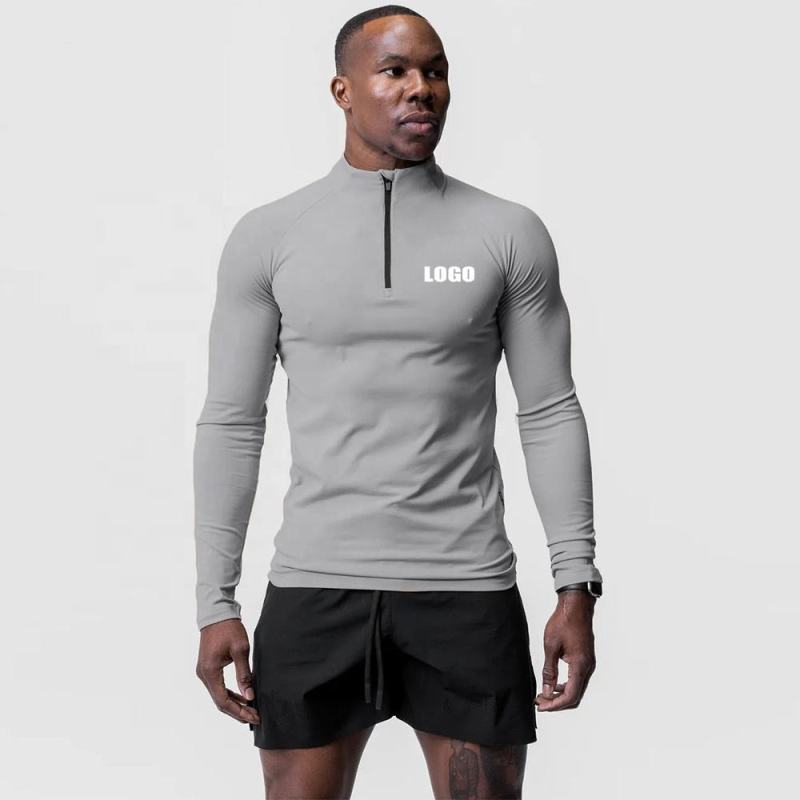 Fitness Long Sleeve Zip Up Men Sports T-Shirt Manufacturers | Custom Plain Quick Dry gym Running T-Shirts Manufacturer - 图片 5