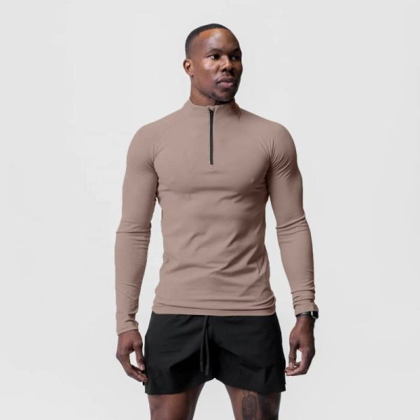 Fitness Long Sleeve Zip Up Men Sports T-Shirt Manufacturers | Custom Plain Quick Dry gym Running T-Shirts Manufacturer - 图片 2