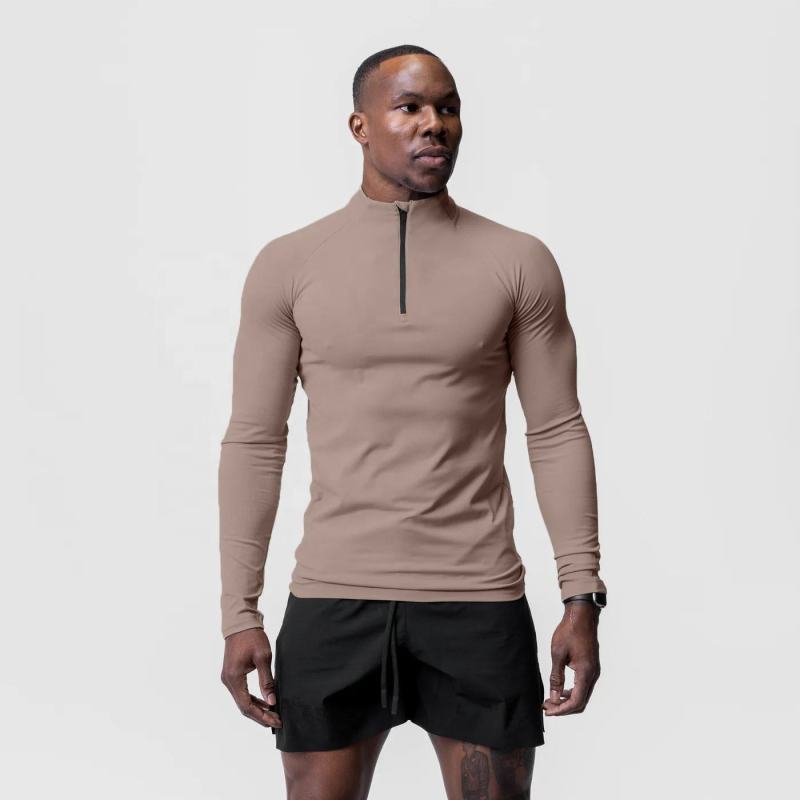 Fitness Long Sleeve Zip Up Men Sports T-Shirt Manufacturers | Custom Plain Quick Dry gym Running T-Shirts Manufacturer - 图片 2