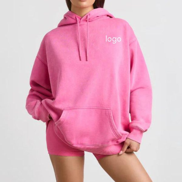 Cotton Women Acid Washing Hoodies Manufacturer | Custom Plus Size Plain Winter Clothes Hoodies Factory - 图片 4